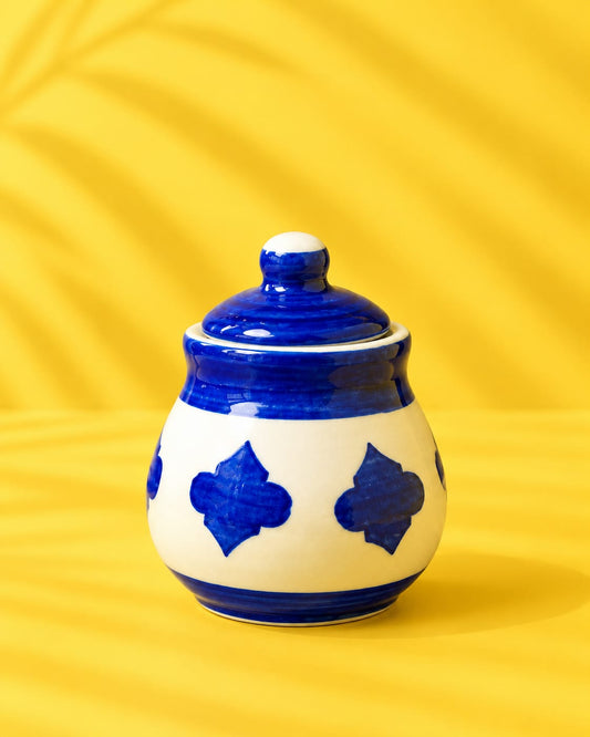 Blue Moroccan 15 Pcs Ceramic Tea Set – 6 Cups, 6 Saucers, Teapot, Sugar Pot & Creamer