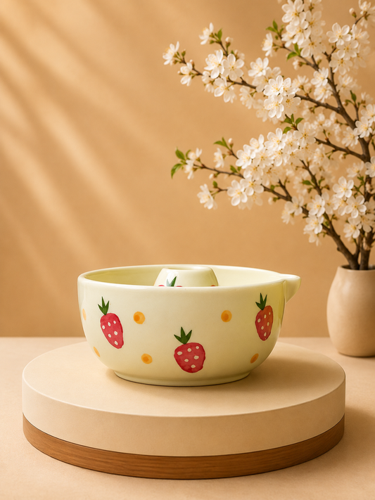 Strawberry Fields Ceramic Matcha Bowl with Whisk Stand