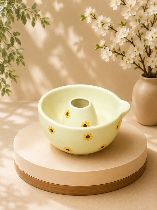 Daisy Meadow Ceramic Matcha Bowl with Whisk Stand