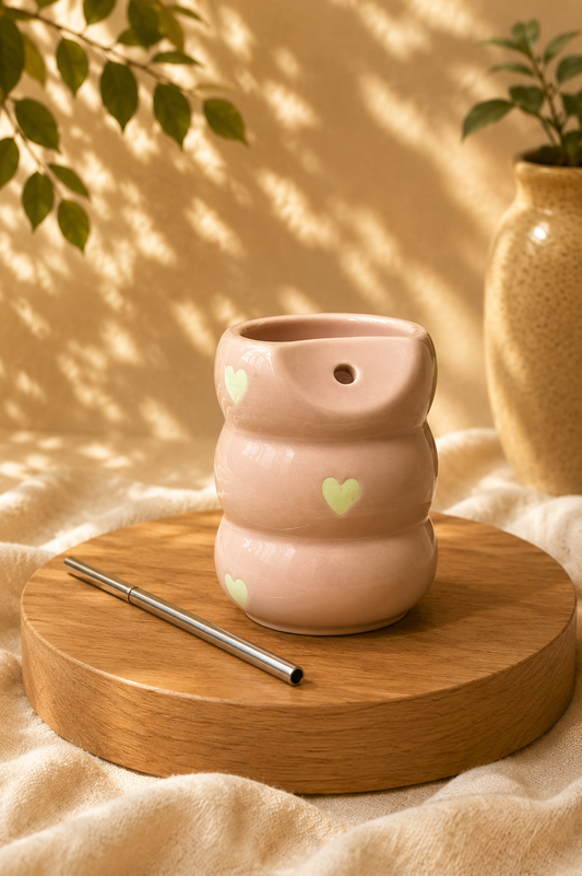 Heart Wobble Ceramic Tumbler with Straw