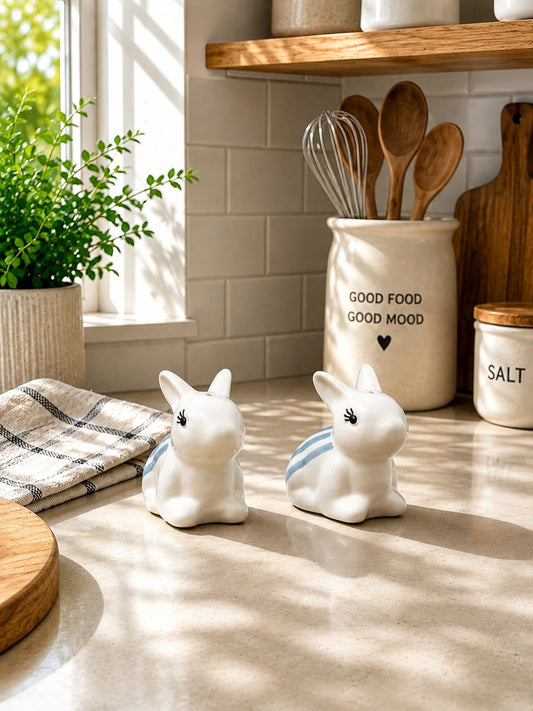 Bunny Ceramic Salt and Pepper Shakers | Handmade Hand-Painted Set