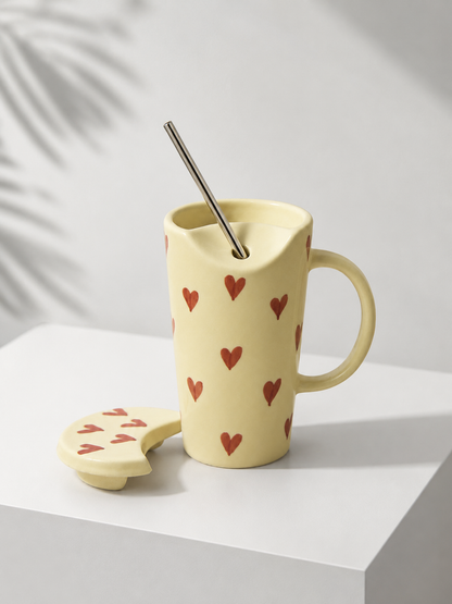 The Heart Mug with Lid & Straw