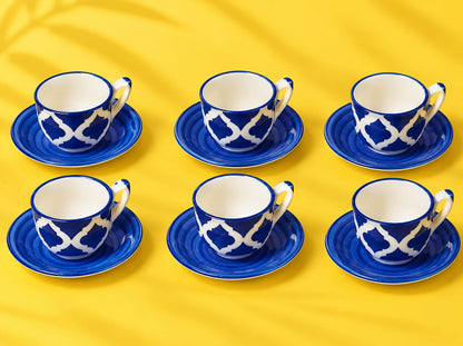 Blue Moroccan 15 Pcs Ceramic Tea Set – 6 Cups, 6 Saucers, Teapot, Sugar Pot & Creamer