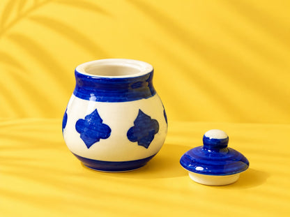 Blue Moroccan 15 Pcs Ceramic Tea Set – 6 Cups, 6 Saucers, Teapot, Sugar Pot & Creamer