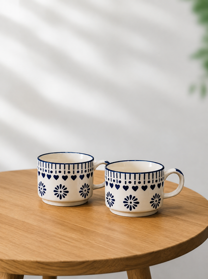 Blue Leaf Serveware Ceramic Tea Kettle Set with 2 Cups (150ml), 1 Kettle (400ml) & 1 Tray | Ceramic Good Morning Set