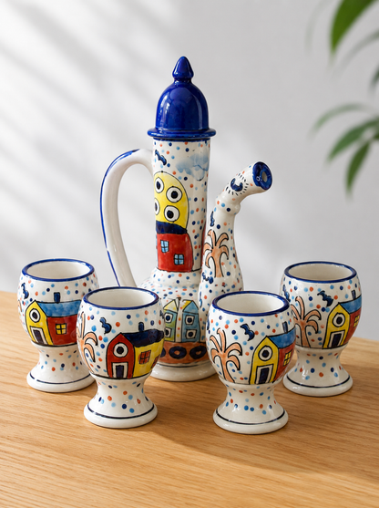 The Morning Hut Ceramic Surahi Pitcher With 4 Matching Glasses