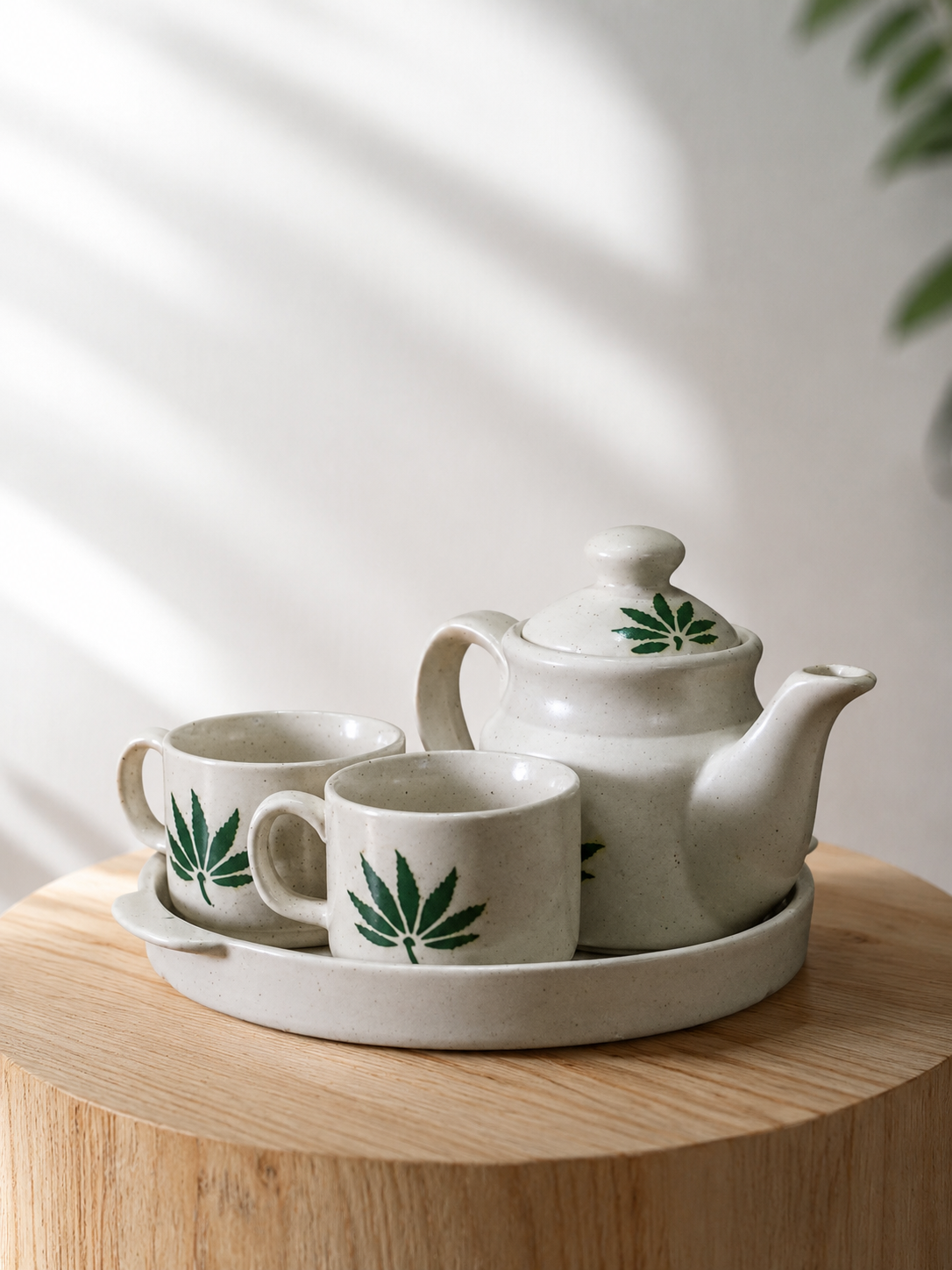 The Kerala Morning Serveware Ceramic Tea Kettle Set with 2 Cups (150ml), 1 Kettle (400ml) & 1 Tray