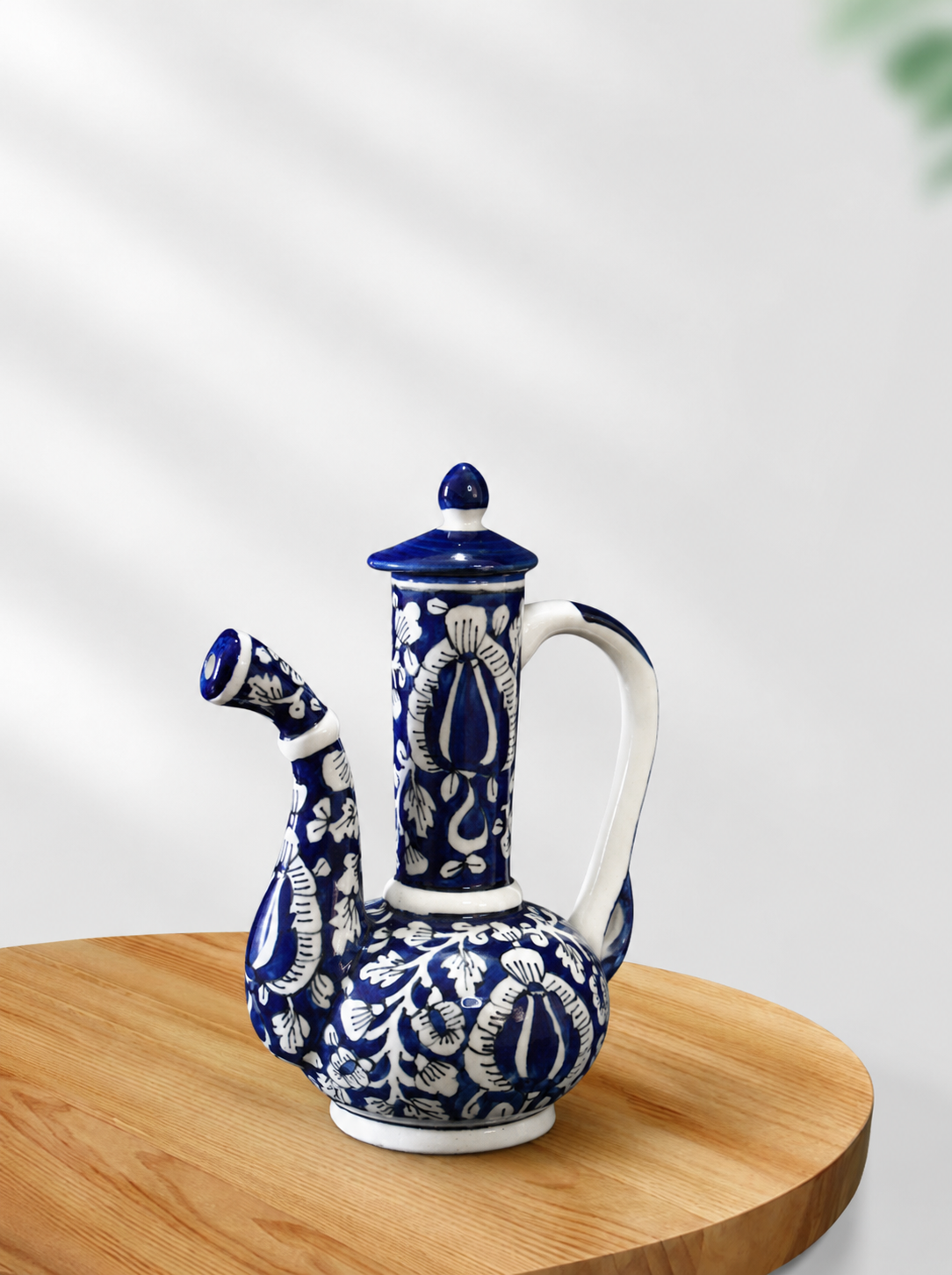 The Blue Mughal Ceramic Surahi Pitcher With 4 Matching Glasses