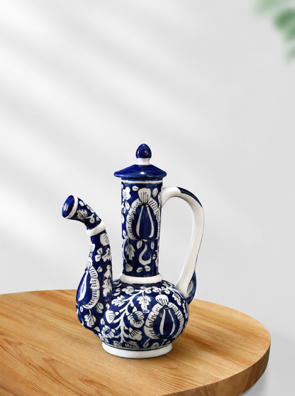 The Blue Mughal Ceramic Surahi Pitcher With 4 Matching Glasses