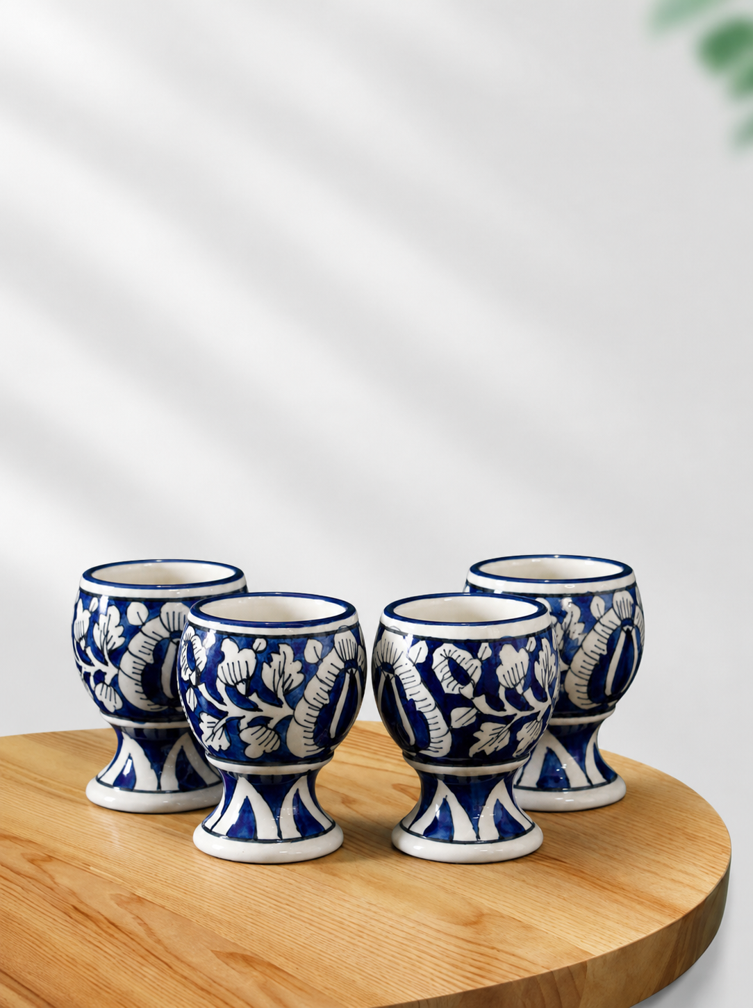 The Blue Mughal Ceramic Surahi Pitcher With 4 Matching Glasses