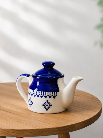 Blue Leaf Serveware Ceramic Tea Kettle Set with 2 Cups (150ml), 1 Kettle (400ml) & 1 Tray | Ceramic Good Morning Set
