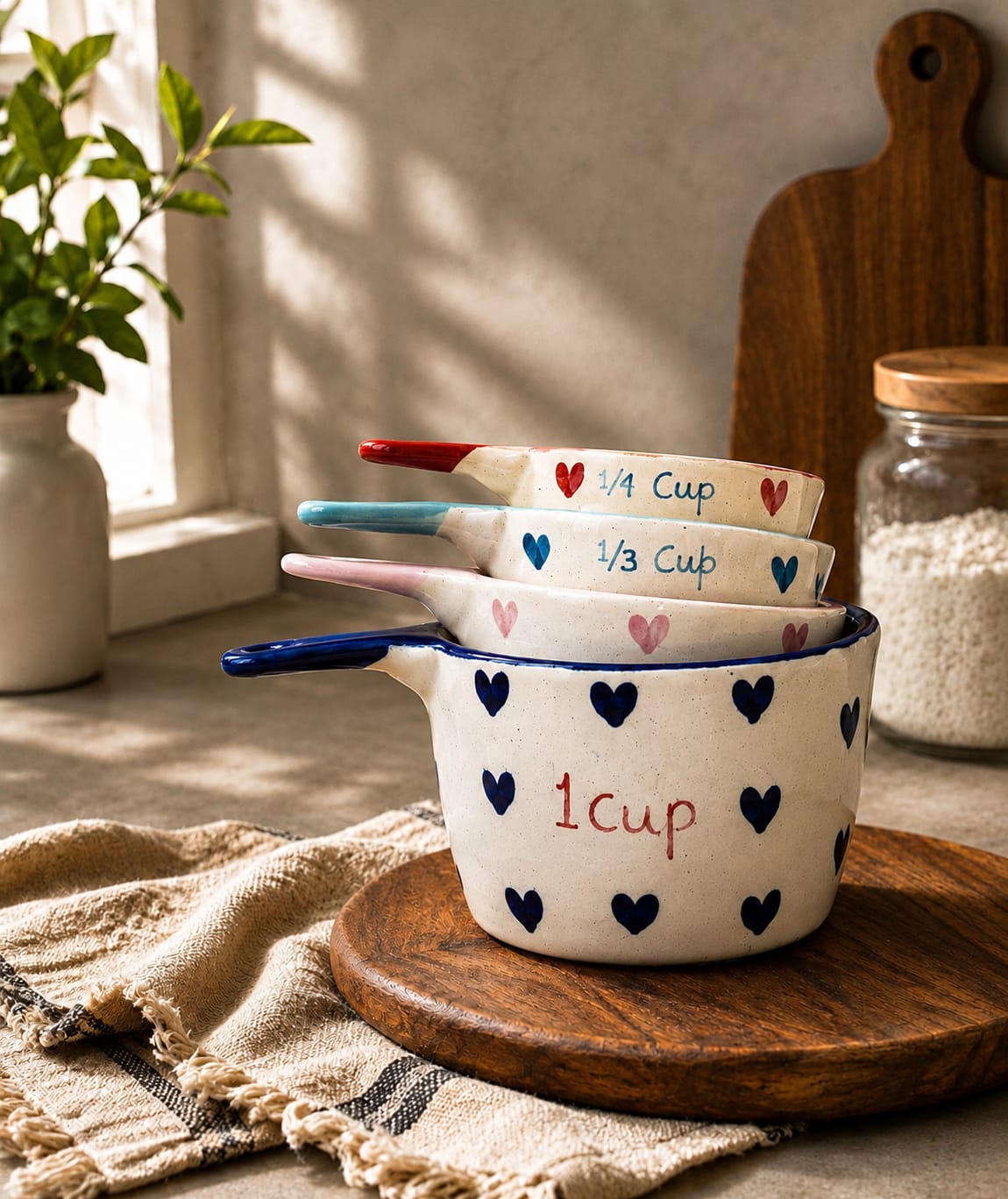 The Helpful Heart Print Ceramic Measuring Cups (Set of 4)