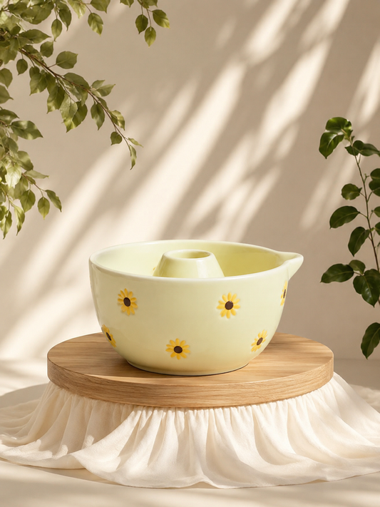 Daisy Meadow Ceramic Matcha Bowl with Whisk Stand