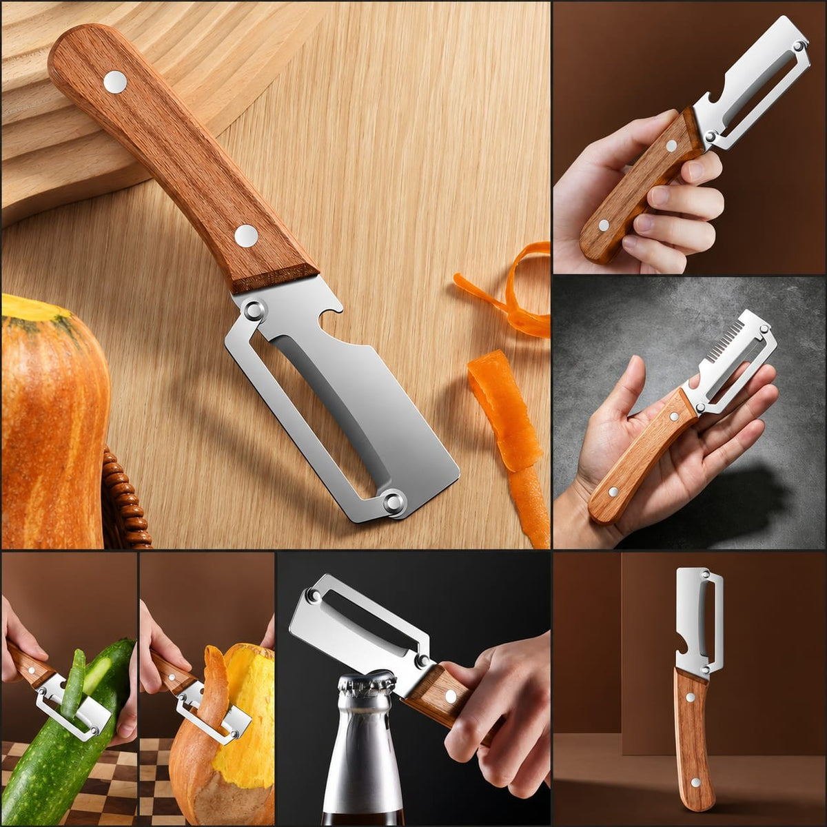 The Helpful Multi-Function Wooden Handle Peeler & Bottle Opener