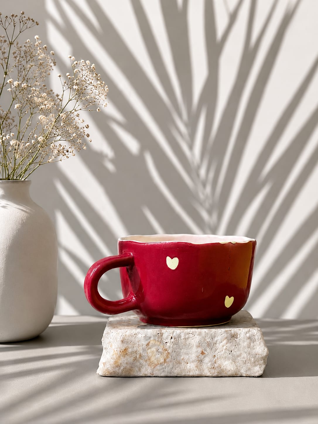 Heart Red Ceramic Cup | Handmade Wide Mouth Coffee Cup