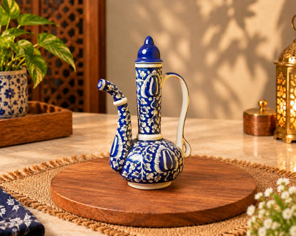 Blue Mughal Surahi Set – Hand-Painted Ceramic Pitcher with 6 Goblet Cups (7 Pcs)
