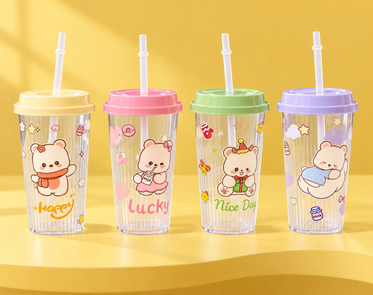 Helpful Kawaii Bear Sipper Cup with Lid & Straw
