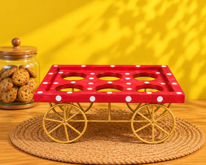 Chai Thela Set – Wooden Cart with 6 Polka Dot Chai Cups (7 Pcs)