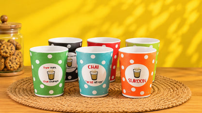Chai Thela Set – Wooden Cart with 6 Polka Dot Chai Cups (7 Pcs)